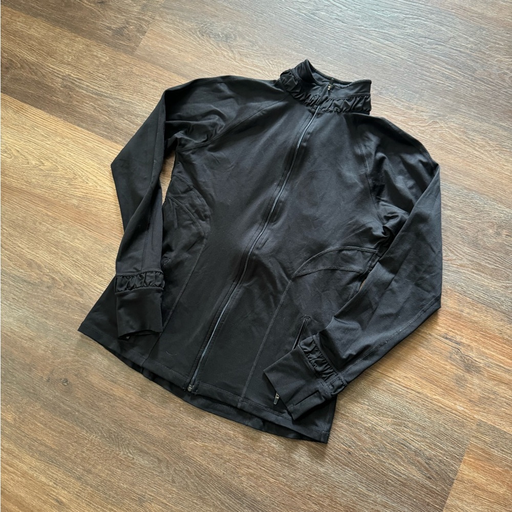SPANX Black Active Full Zip Stretch Ruffle Full Zip Jacket Size M Athleisure